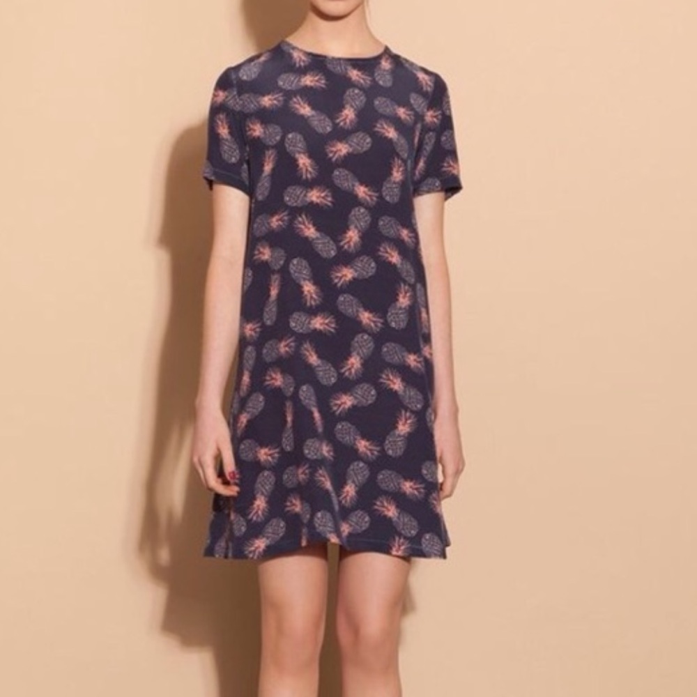 Amour Vert Pineapple Print Silk Mini Dress Size L